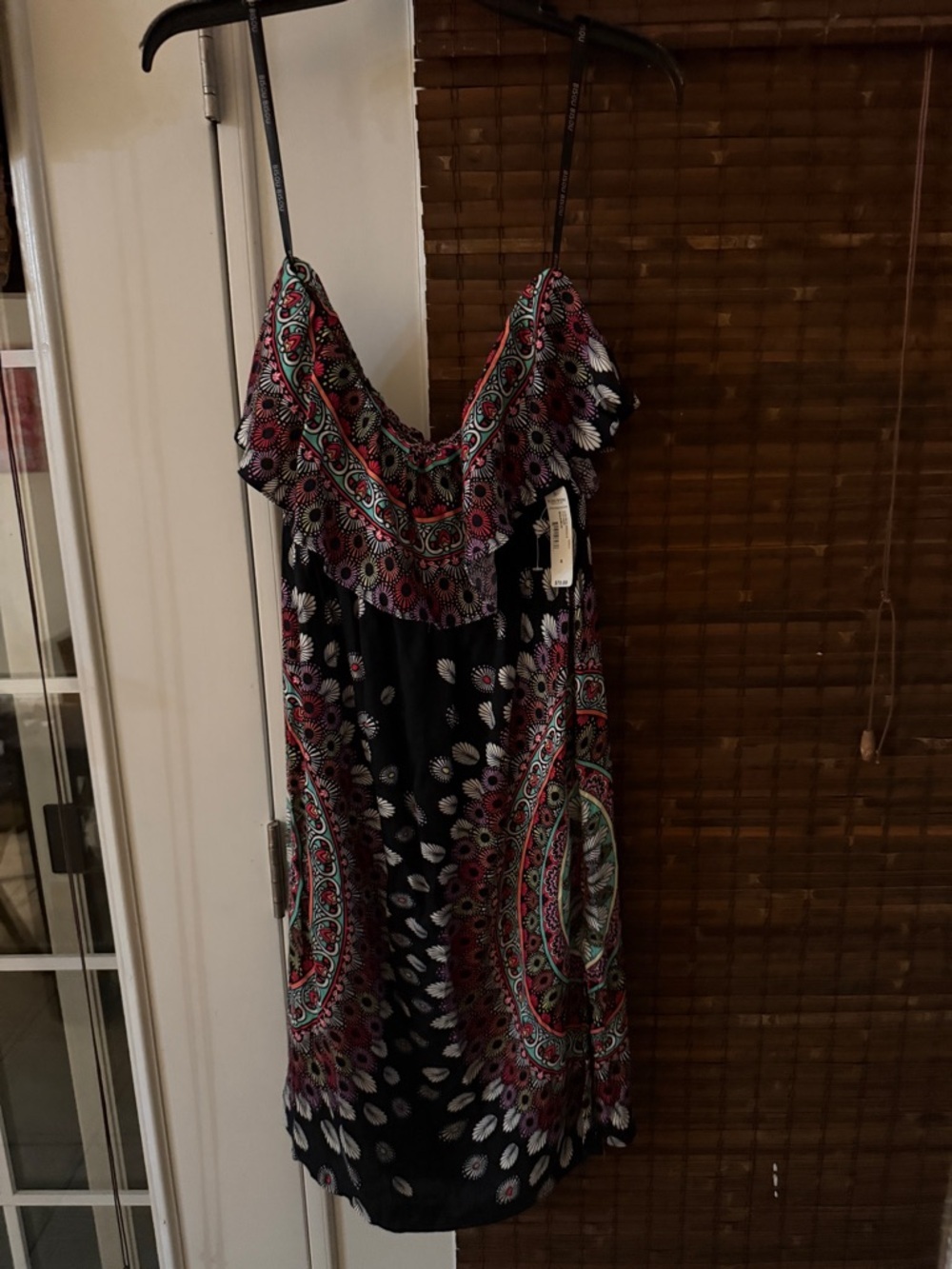 Bisou Bisou Black Midi Dress with Teal, Red and Pink Floral Print, nwt, sz 8 - Picture 3 of 7